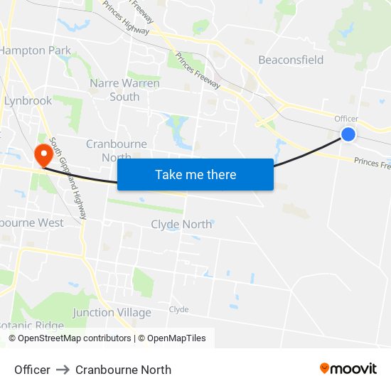 Officer to Cranbourne North map