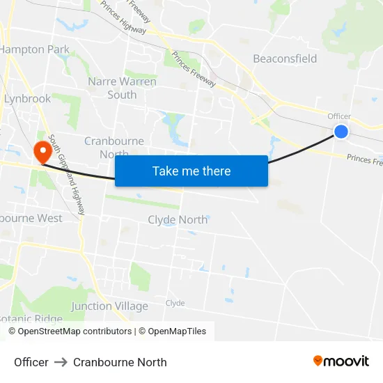 Officer to Cranbourne North map