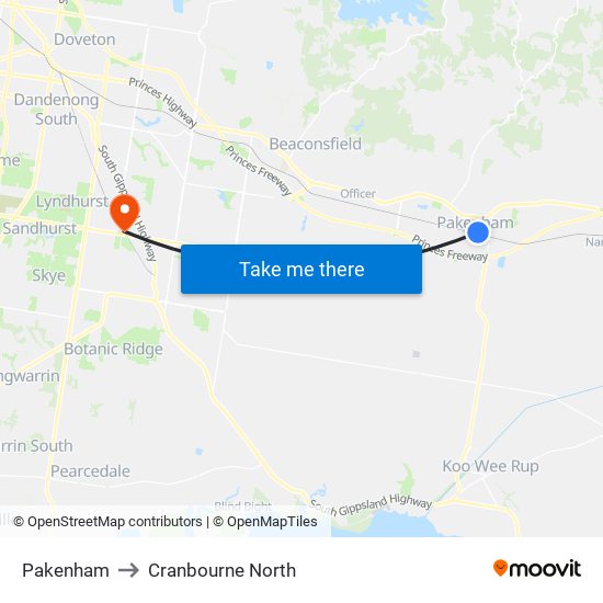 Pakenham to Cranbourne North map