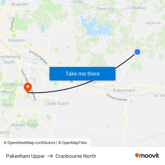 Pakenham Upper to Cranbourne North map