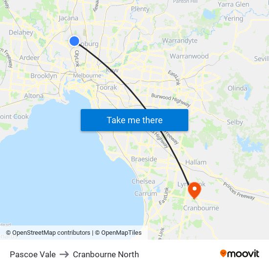 Pascoe Vale to Cranbourne North map