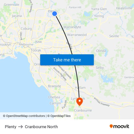 Plenty to Cranbourne North map