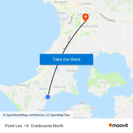 Point Leo to Cranbourne North map