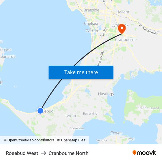 Rosebud West to Cranbourne North map