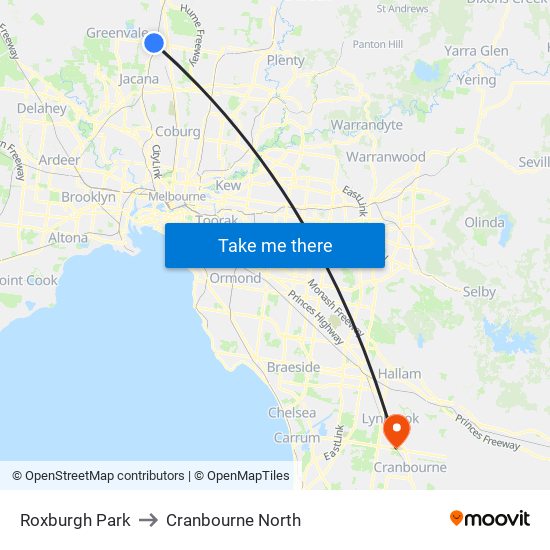 Roxburgh Park to Cranbourne North map