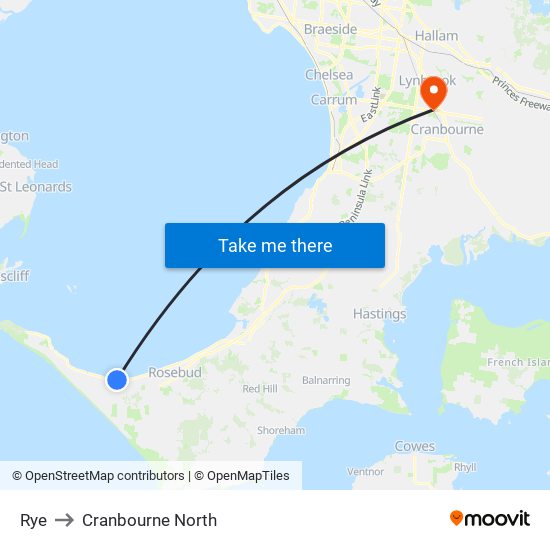 Rye to Cranbourne North map