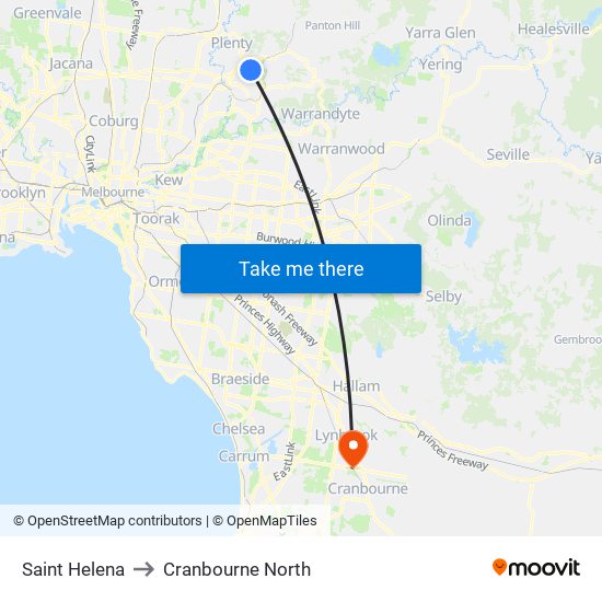 Saint Helena to Cranbourne North map