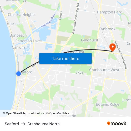 Seaford to Cranbourne North map