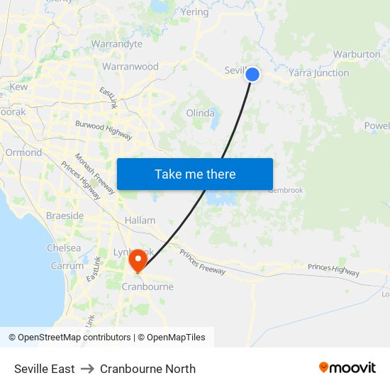 Seville East to Cranbourne North map