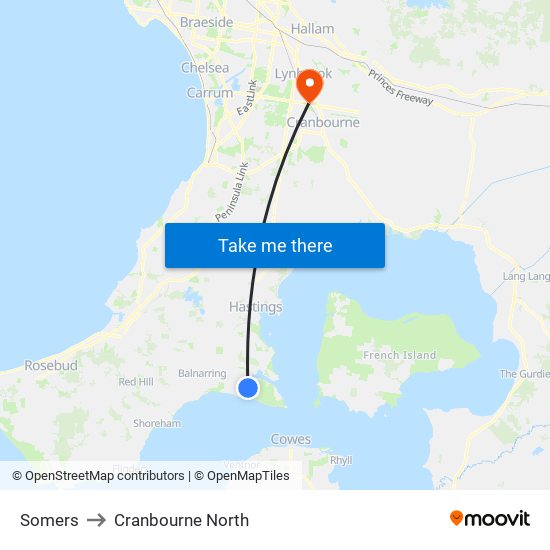 Somers to Cranbourne North map