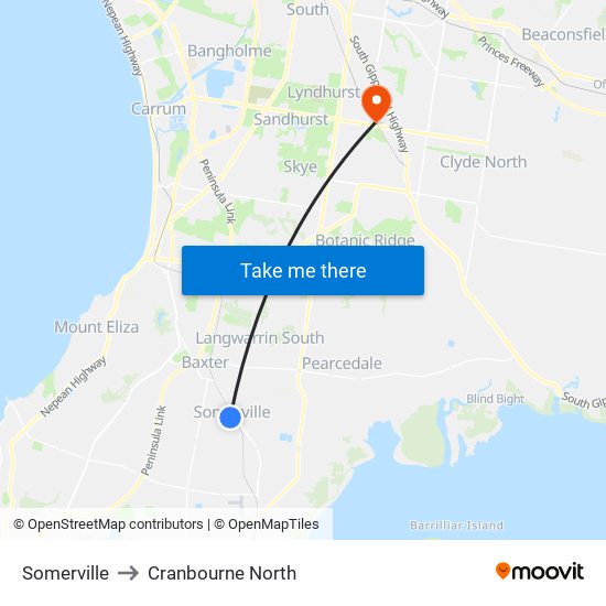 Somerville to Cranbourne North map