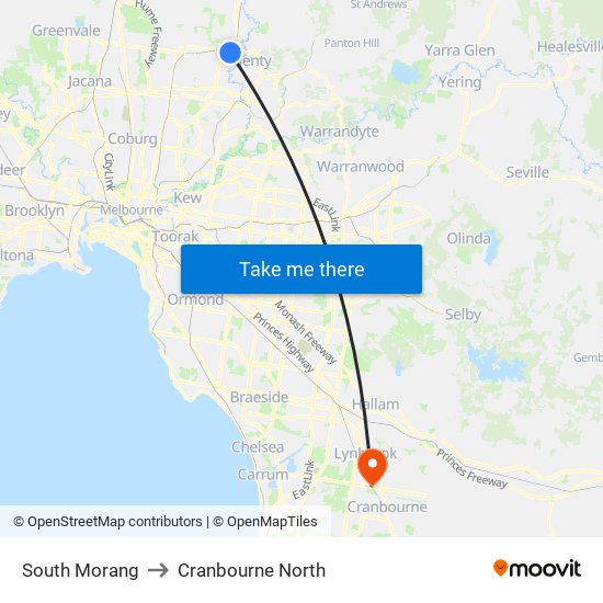 South Morang to Cranbourne North map