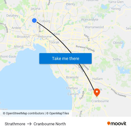 Strathmore to Cranbourne North map