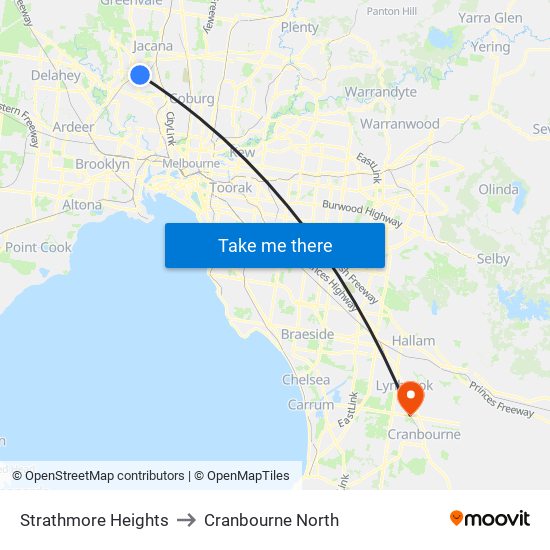 Strathmore Heights to Cranbourne North map