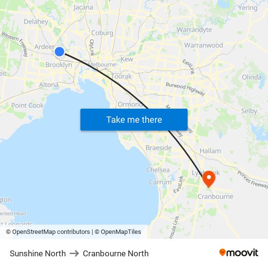 Sunshine North to Cranbourne North map