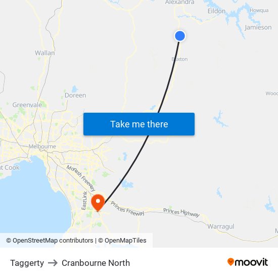 Taggerty to Cranbourne North map