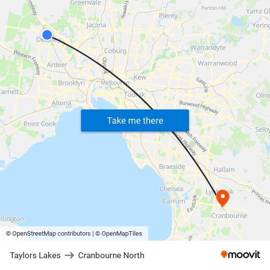 Taylors Lakes to Cranbourne North map