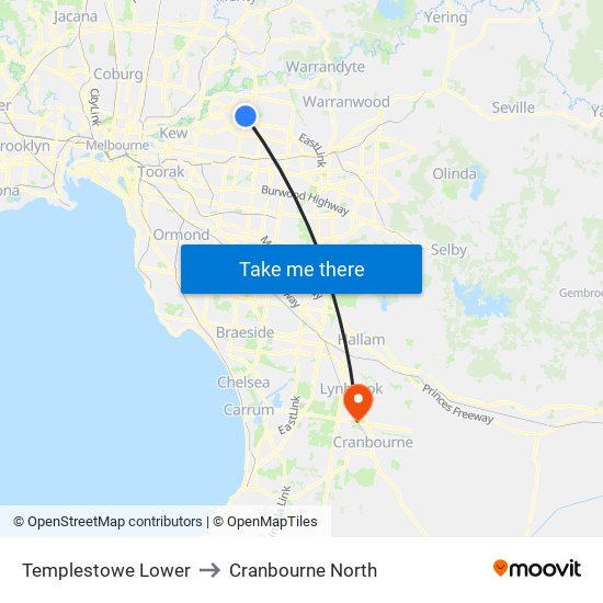 Templestowe Lower to Cranbourne North map