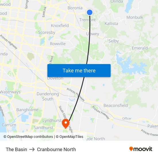 The Basin to Cranbourne North map
