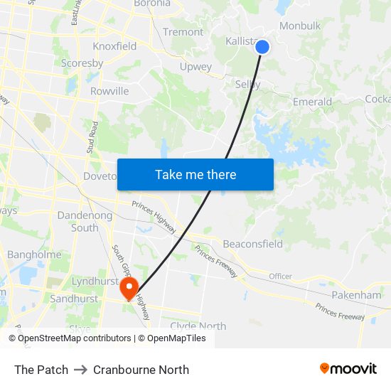 The Patch to Cranbourne North map