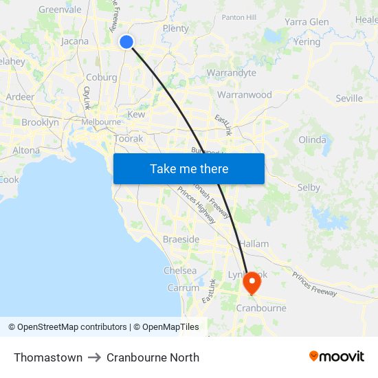 Thomastown to Cranbourne North map