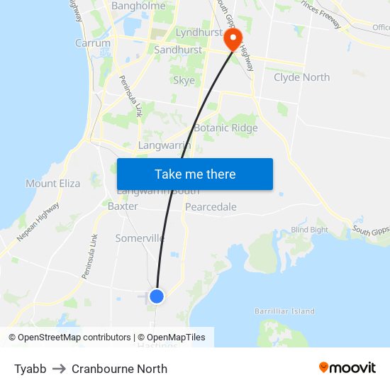 Tyabb to Cranbourne North map