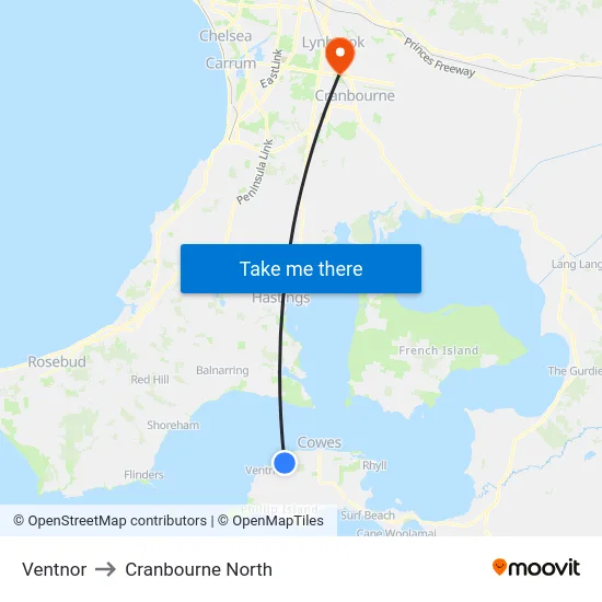 Ventnor to Cranbourne North map