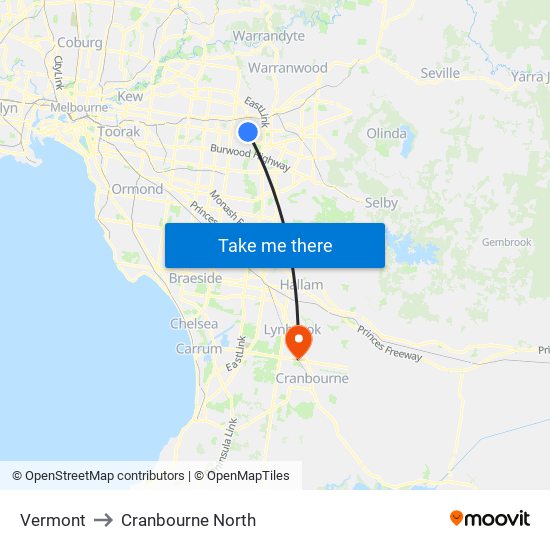 Vermont to Cranbourne North map