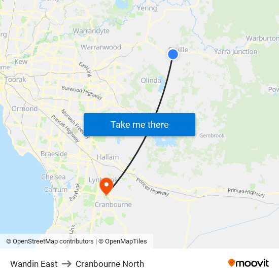 Wandin East to Cranbourne North map