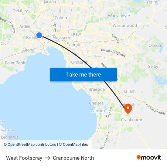 West Footscray to Cranbourne North map