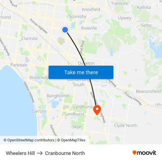 Wheelers Hill to Cranbourne North map