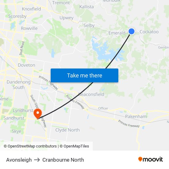 Avonsleigh to Cranbourne North map