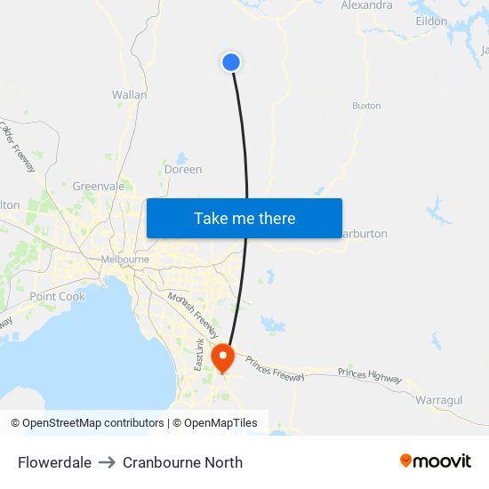 Flowerdale to Cranbourne North map