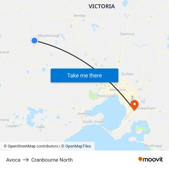 Avoca to Cranbourne North map