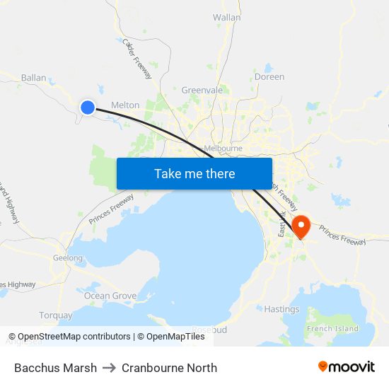 Bacchus Marsh to Cranbourne North map