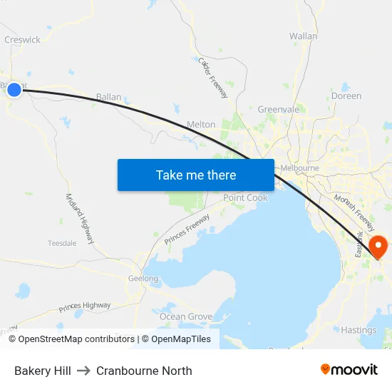 Bakery Hill to Cranbourne North map