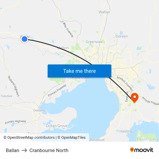 Ballan to Cranbourne North map