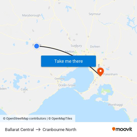 Ballarat Central to Cranbourne North map