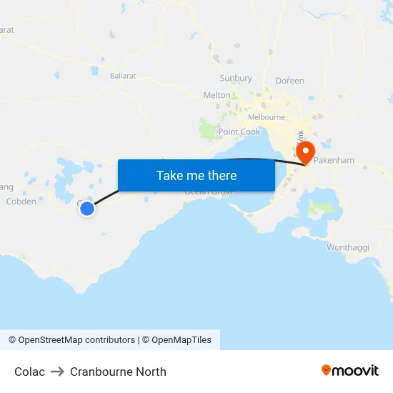Colac to Cranbourne North map