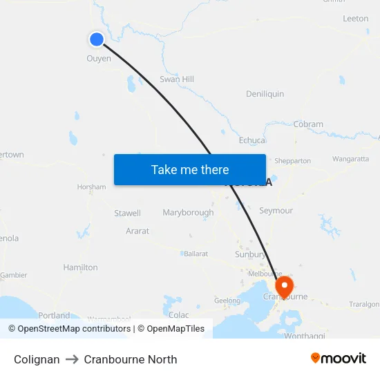Colignan to Cranbourne North map