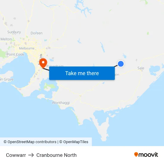 Cowwarr to Cranbourne North map