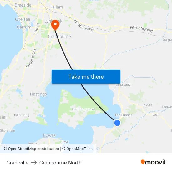 Grantville to Cranbourne North map