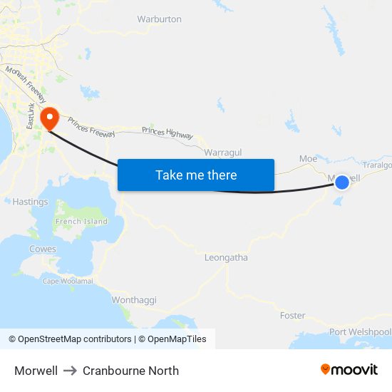Morwell to Cranbourne North map