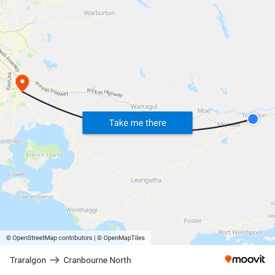 Traralgon to Cranbourne North map