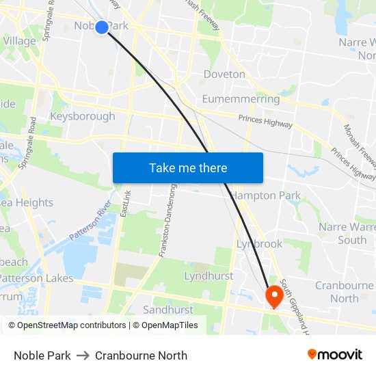 Noble Park to Cranbourne North map