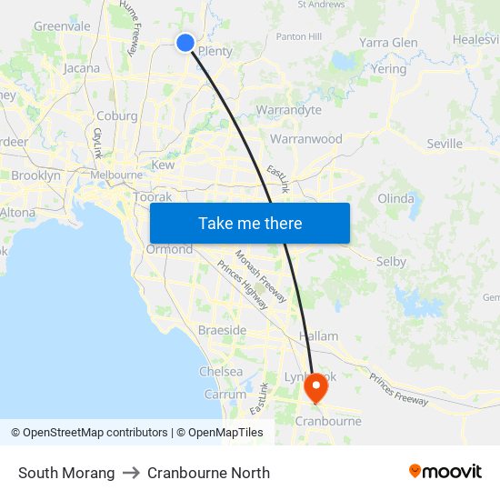 South Morang to Cranbourne North map