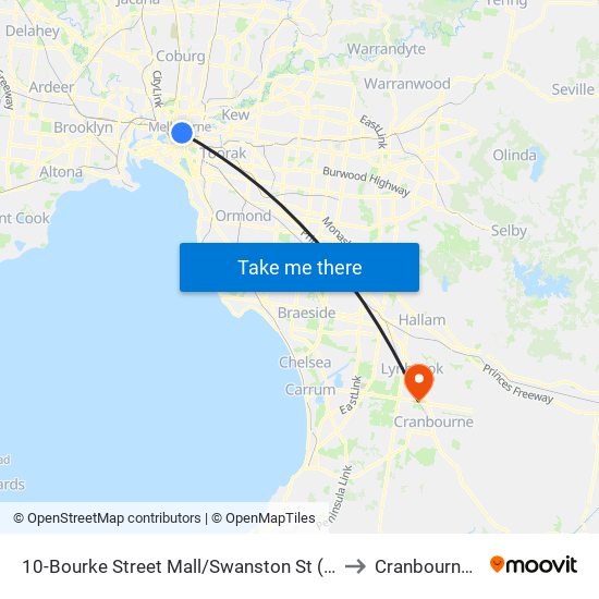 10-Bourke Street Mall/Swanston St (Melbourne City) to Cranbourne North map