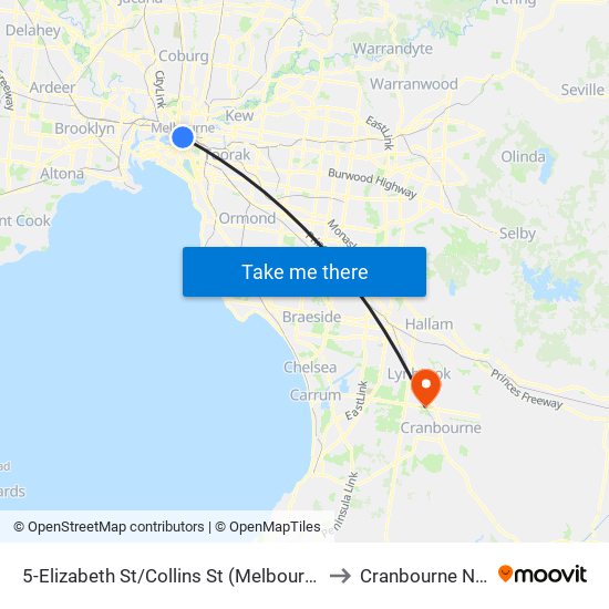 5-Elizabeth St/Collins St (Melbourne City) to Cranbourne North map