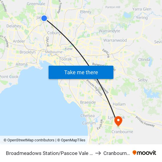 Broadmeadows Station/Pascoe Vale Rd (Broadmeadows) to Cranbourne North map
