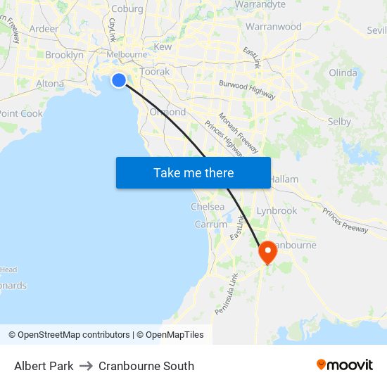 Albert Park to Cranbourne South map
